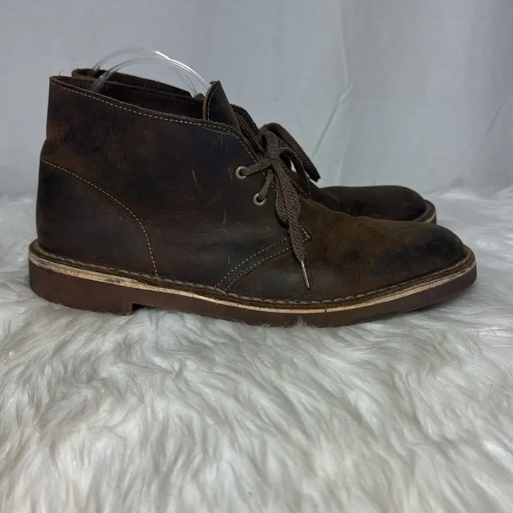 Clarks Bushacre 3 Men's Coffee Brown Distressed Leather Chukka Boots‎ Sz 8